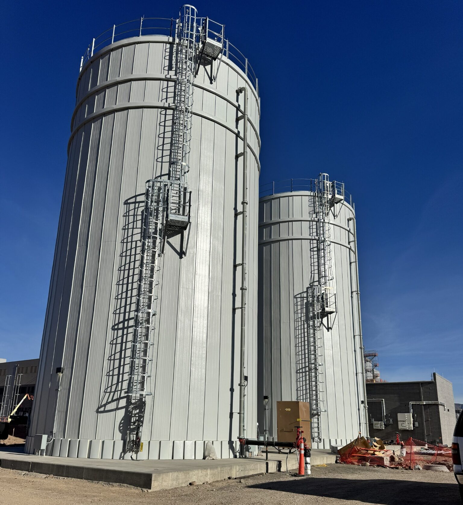 NFPA 22 fire protection water storage tanks installed at industrial facility for fire suppression system